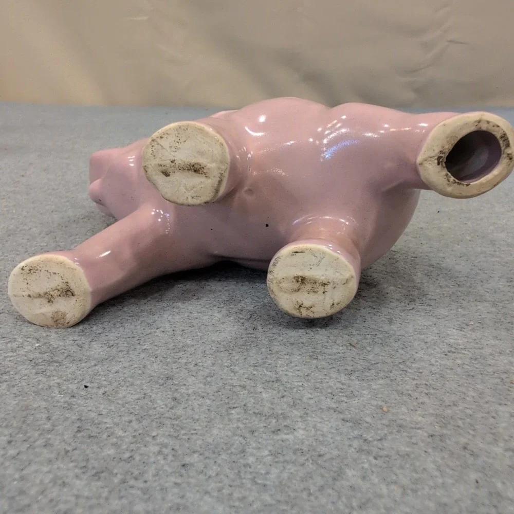 Vintage Pink Ceramic Elephant Figurine Trunk Up Good Luck Glossy Pottery Decor - Picture 4 of 4